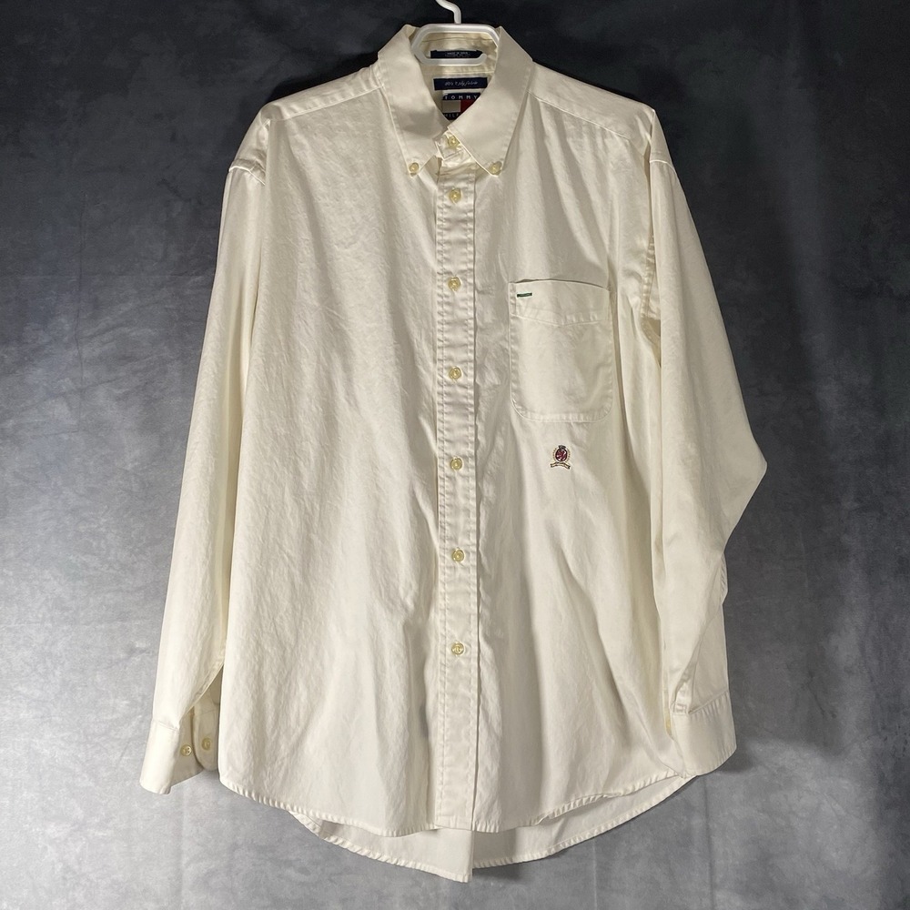 Tommy Hilfiger Button‎ Down Shirt Mens Large White Long Sleeve 80s 2 Ply Fabric